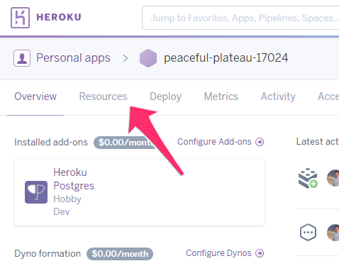 Heroku Resources Tab