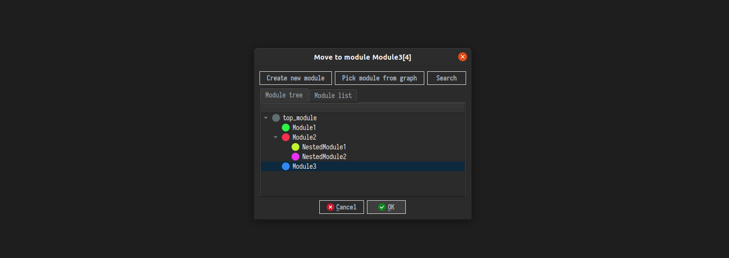 Move to module dialog