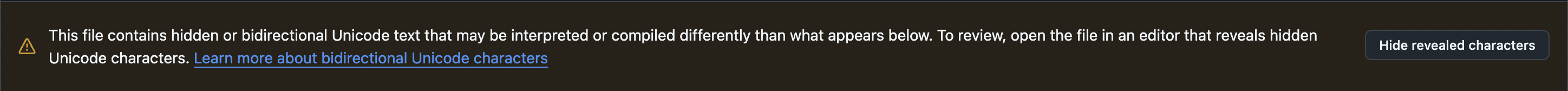 Warning about the presence of hidden Unicode text.