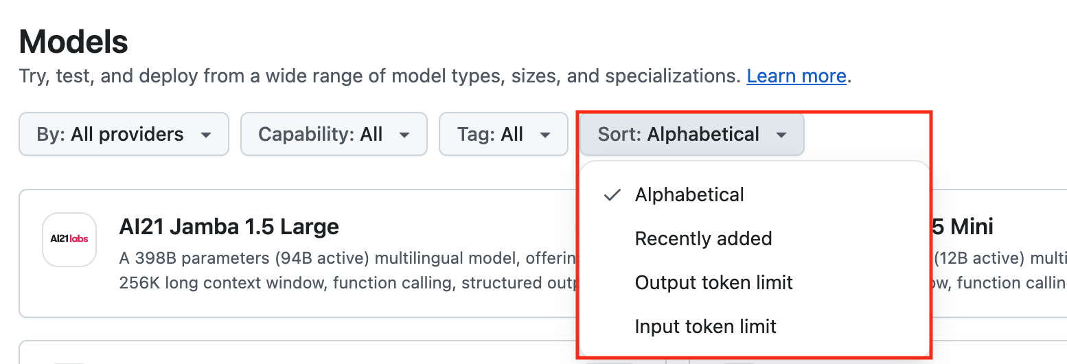 models sorting options