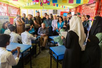 UN Secretary-General António Guterres meets Rohingya refugee students at Cox's Bazar in Bangladesh.