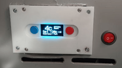 A new display wedged into a car-based fridge
