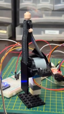 The inner workings of the Baron throne, showing the Baron affixed to his stepper motor. 