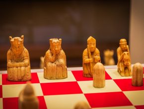 Carved wooden chess pieces