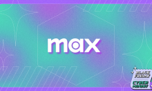 white Max logo with teal and purple background