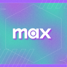 white Max logo with teal and purple background