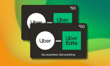 Uber gift cards on green and yellow background