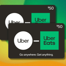 Uber gift cards on green and yellow background