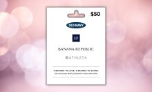 a $50 gap multibrand gift card on a pink circular background