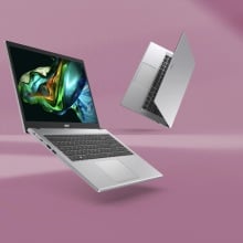 two acer aspire 3 laptops on a pink background