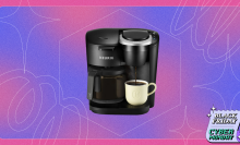 Keurig on a pink and purple background