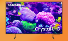 Samsung DU7200 on a orange gradient background