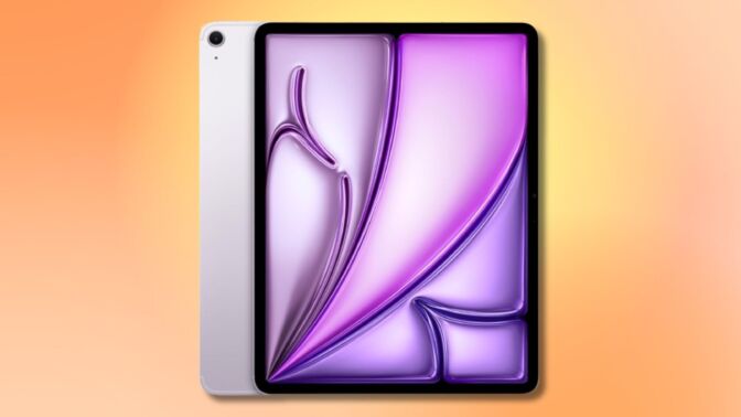 purple ipad air on an orange and yellow gradient background