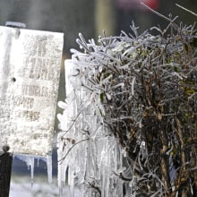 A road sign is covered in snow and ice following an historic winter storm on January 22, 2025 in Tallahassee, Florida