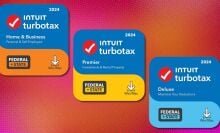 several versions of turbotax filing software on a pink and orange pixelated background