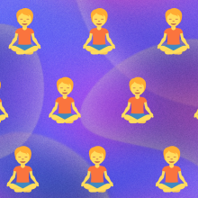 Yoga emojis on a vibey backdrop.