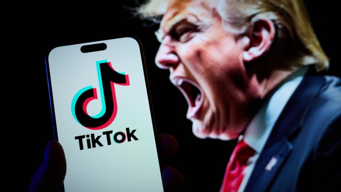 Trump with TikTok logo on mobile device