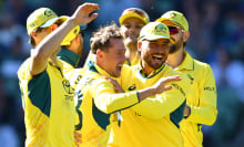 Marnus Labuschagne of Australia is congratulated by team mates