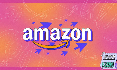 pink and orange background with amazon logo