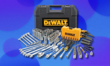 Dewalt tool kit on abstract blue and purple background