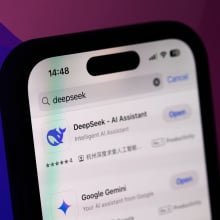 Artificial intelligence mobile phone apps for DeepSeek and Google Gemini, arranged in Riga, Latvia, on Monday, Jan. 27, 2025. Chinese artificial intelligence startup DeepSeek rocked global technology stocks Monday, raising questions over America's technological dominance.