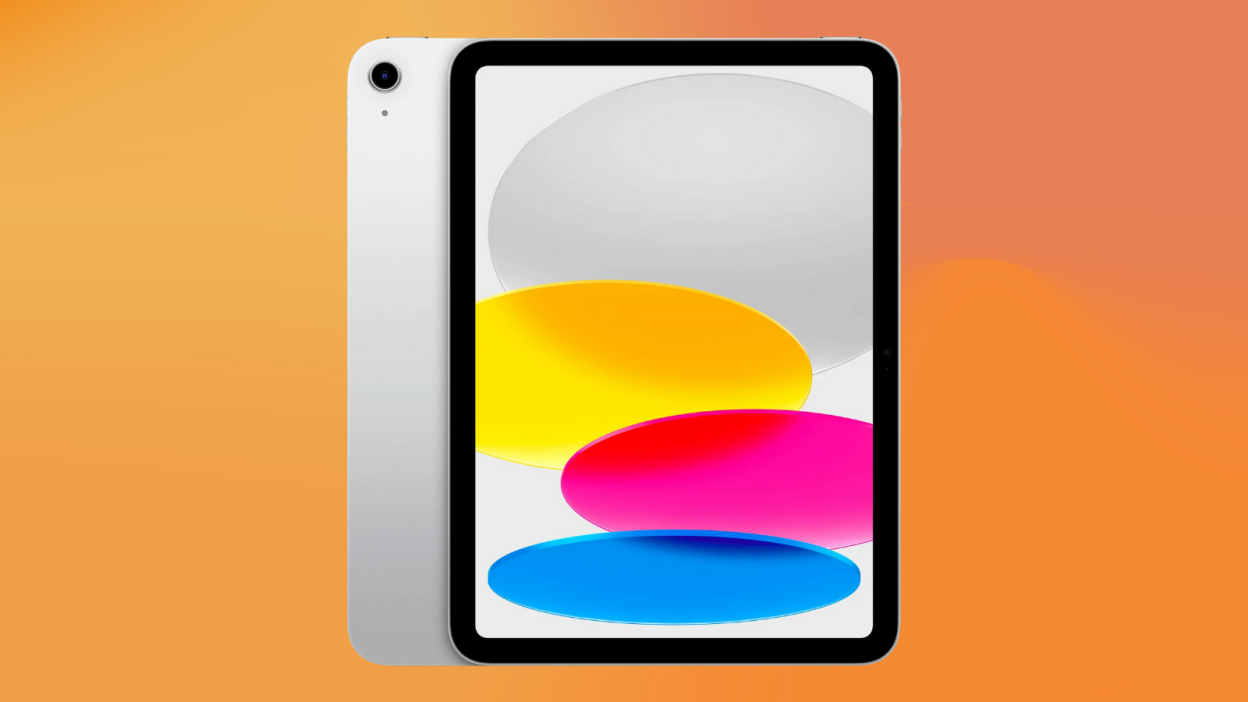 Apple 10th Generation iPad on a orange gradient background