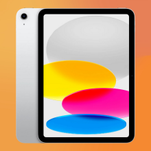 Apple 10th Generation iPad on a orange gradient background