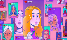 Illustration of a bunch of TikTokkers applying make-up. 