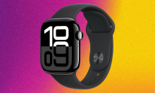 Apple Watch Series 10 GPS model (42mm) on a pink to yellow gradient background