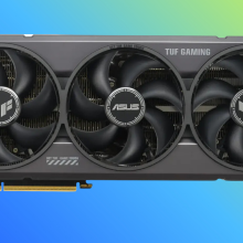 ASUS TUF Gaming RTX 5090 on a blue and green gradient background