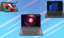 Laptops on colorful abstract background