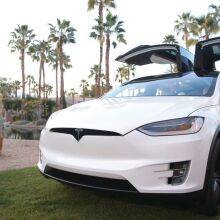 A Tesla Model X is displayed during the Citi Taste of Tennis at Hyatt Regency Indian Wells Resort & Spa on March 5, 2018 in Indian Wells, California.