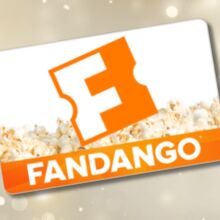 a fandango gift card on a white holiday themed background