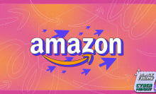 pink and orange background with amazon logo