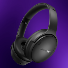 Bose QuietComfort on a purple gradient background