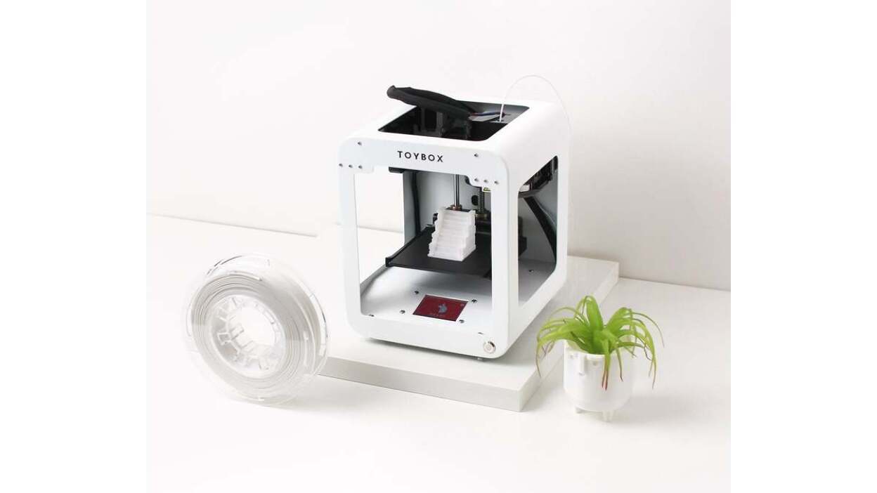 toybox printer in white with biodegradable printer food