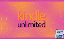 Kindle Unlimited logo on pink and orange background