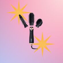 Cortex Beauty 3-in-1 Hot Air Brush on a colorful background.