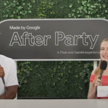 Jimmy Butler and Amelia Dimoldenberg in front of a sign that reads "After Party."