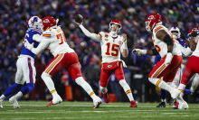 Patrick Mahomes of the Kansas City Chiefs throws the ball