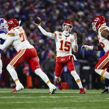 Patrick Mahomes of the Kansas City Chiefs throws the ball