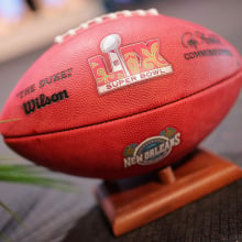 an image of a football with the super bowl LIX branding on it