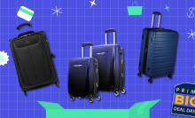 luggage against a blue background 