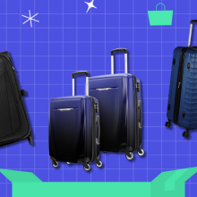 luggage against a blue background 