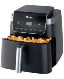 a ninja air fryer with french fries in the basket