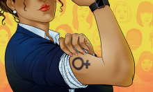 A modern interpretation of Rosie the Riveter.