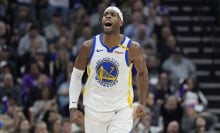  Buddy Hield #7 of the Golden State Warriors reacts after making a three-point shot against the Sacramento Kings during the second half of an NBA basketball game at Golden 1 Center on January 22, 2025 in Sacramento, California. 