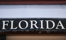 A detail photo of' Florida' sign after snowfall on January 22, 2025 in Tallahassee, Florida