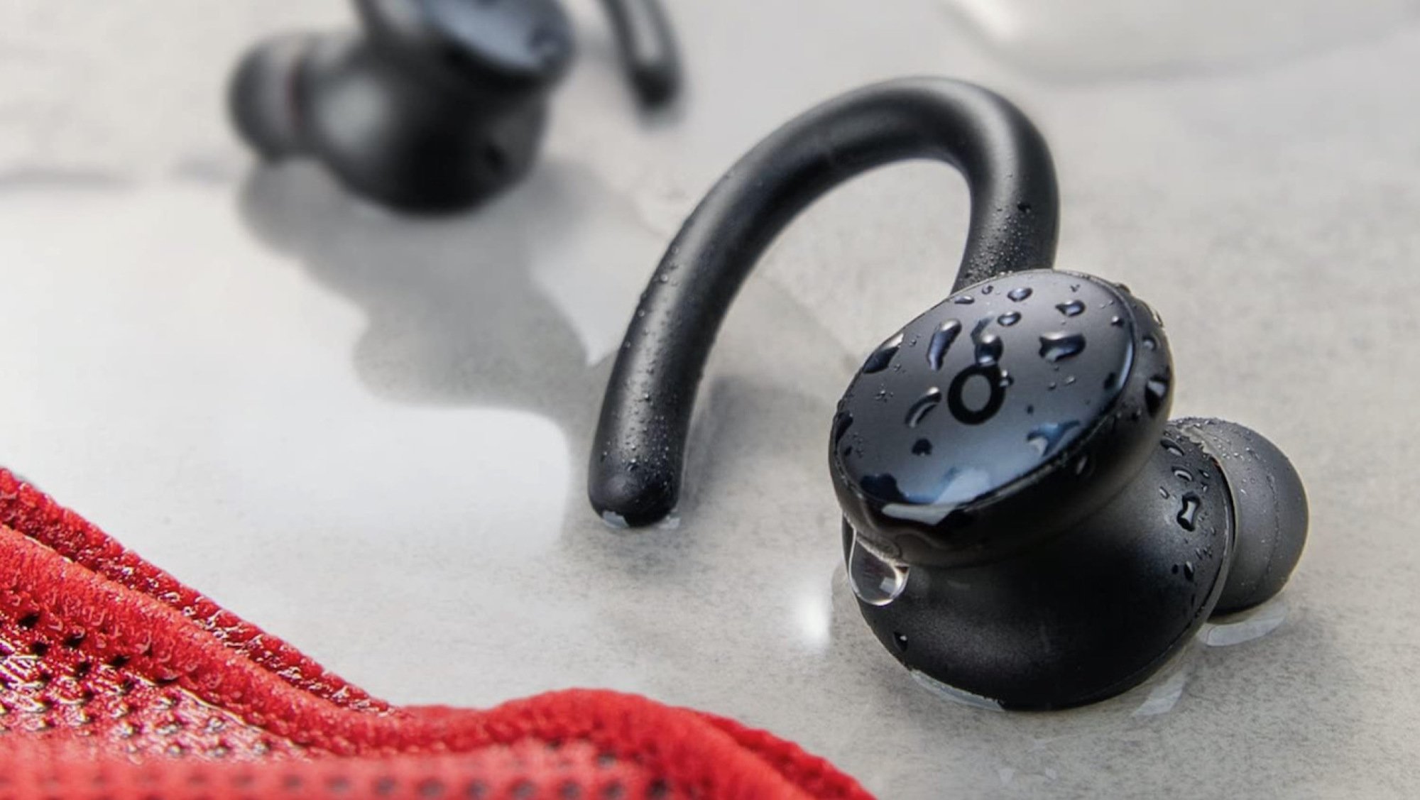 soundcore sport x10 earbuds covered in water