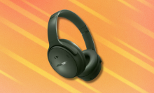 Bose QuietComfort Headphones on orange and white abstract background